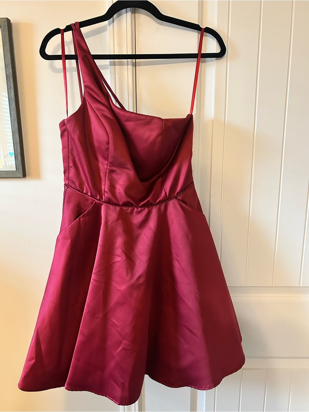 Satin One-Shoulder Red Cocktail Dress